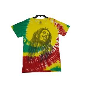Vintage Bob Marley Tie-Dye T-Shirt – Size M  Rasta Red Yellow Green Spiral –
